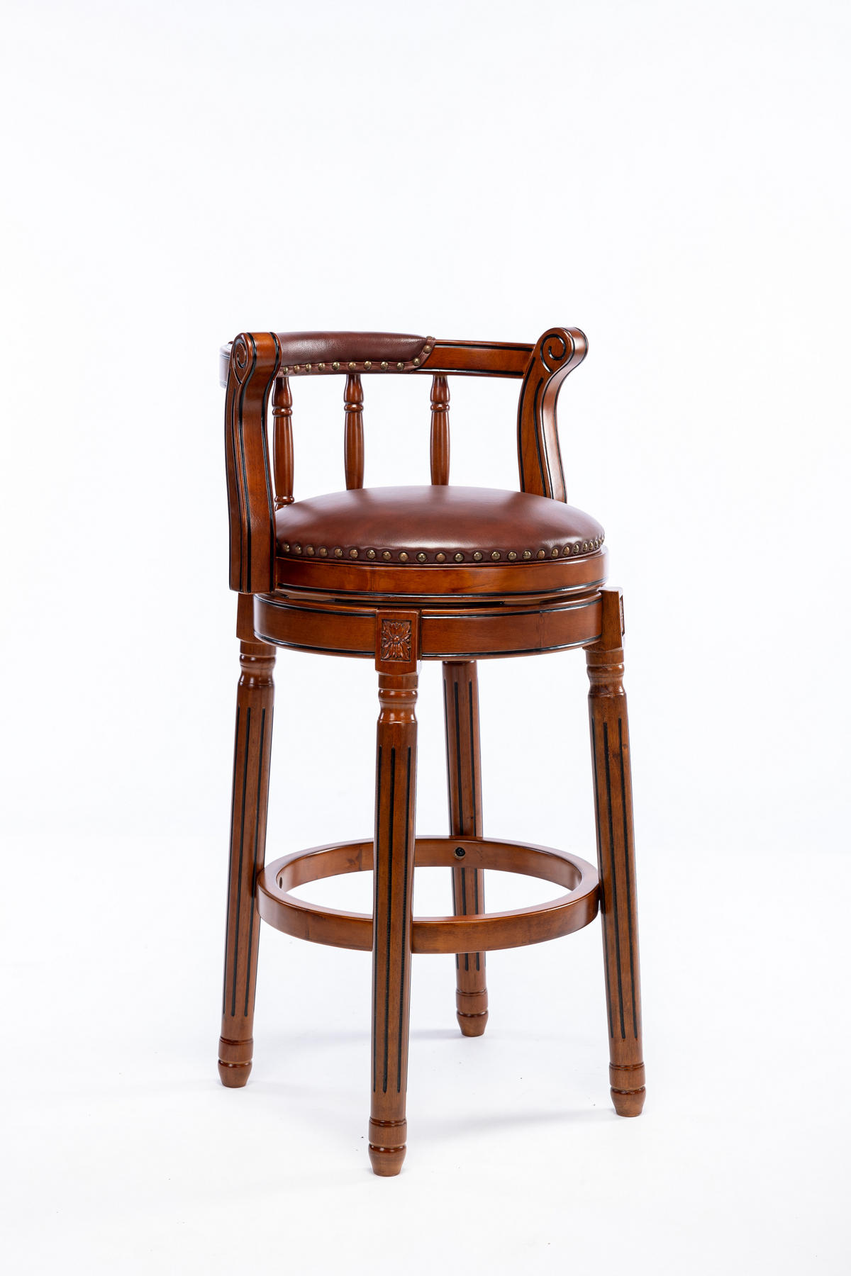 BARHOCKER 1er-Set Braun mit Echtleder und Rückenlehne - Braun, Holz (54.8/96/54.8cm) - PANGIVO