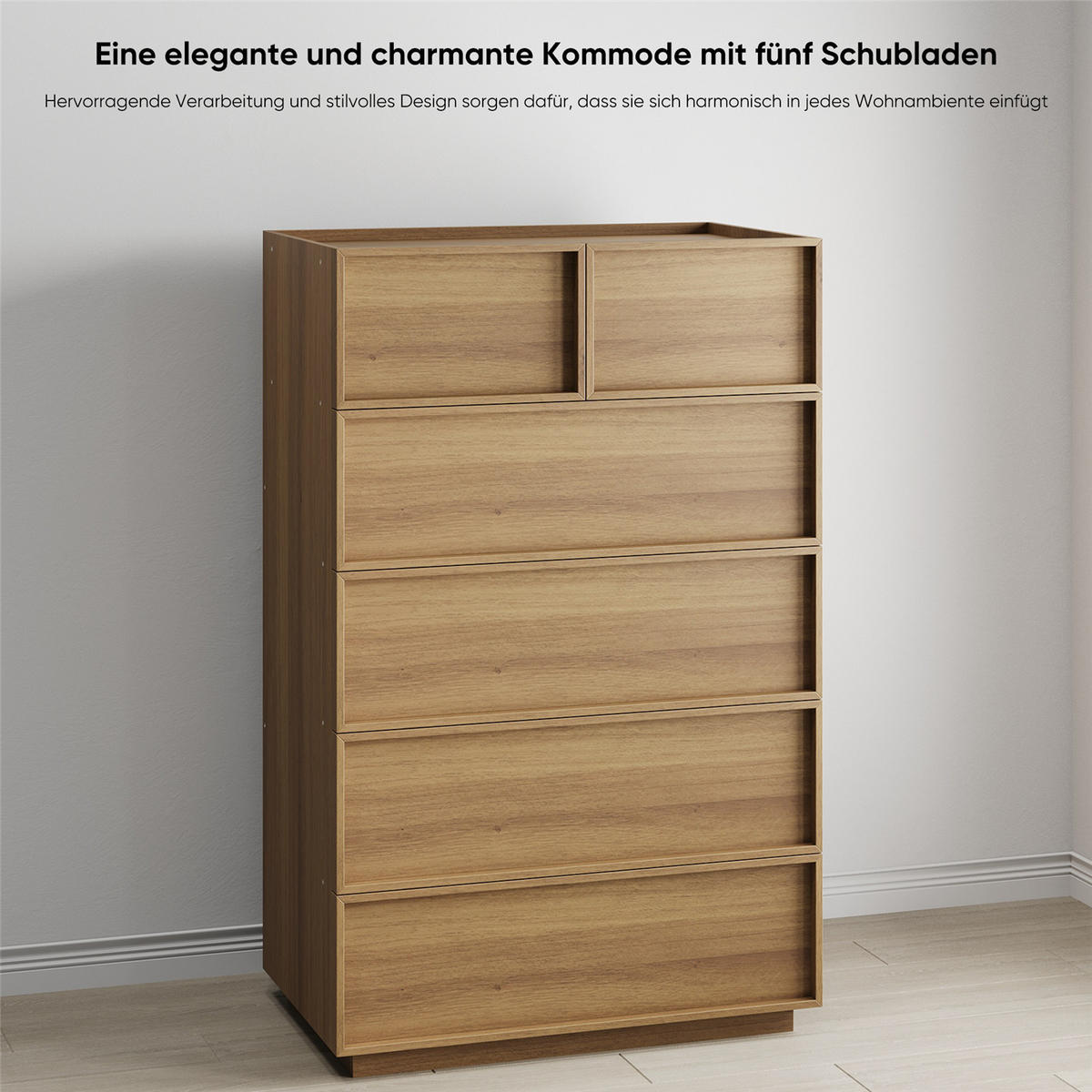 KOMMODE Eiche 80x127x48 cm Hochkommode 6 Schubladen - Hellbraun, Holz (48/127.5/80cm) - Kaket