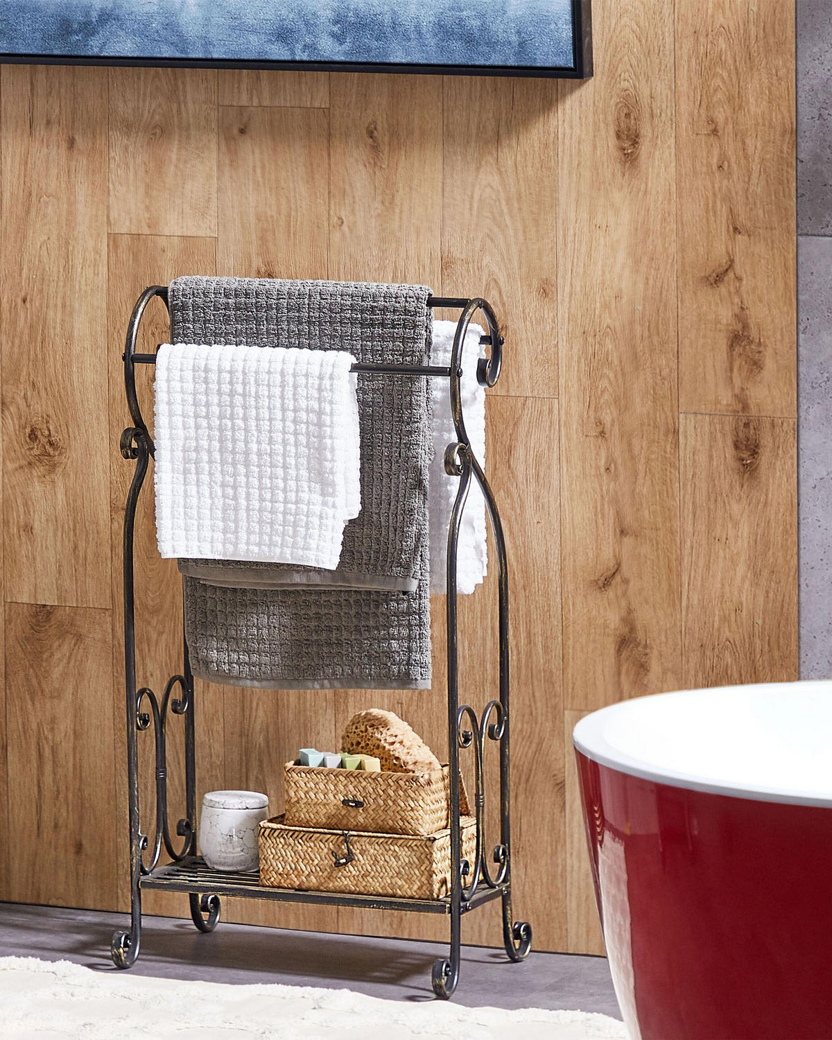 HANDTUCHSTÄNDER Antik Optik schwarz 49 x 91 cm Linares - Schwarz, Metall (49/91/33cm) - Beliani