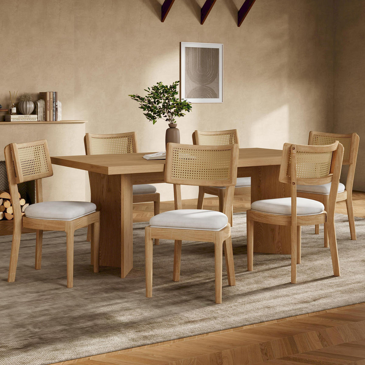 ESSZIMMERSTUHL 2er-Set mit Rattan-Rückenlehne Massivholz Wood - Braun, Holz (58/88/50cm) - Meubliv