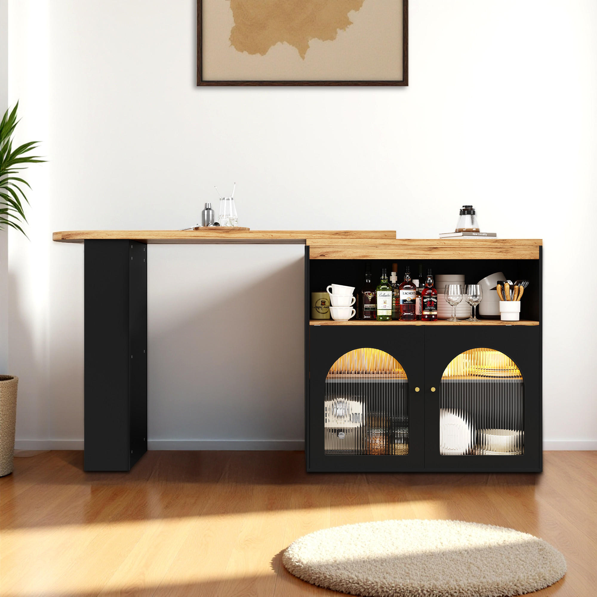 Barschrank Schwarz 138/39/105cm - Braun, Holzwerkstoff/Metall (39/105/138cm) - Urban Meuble