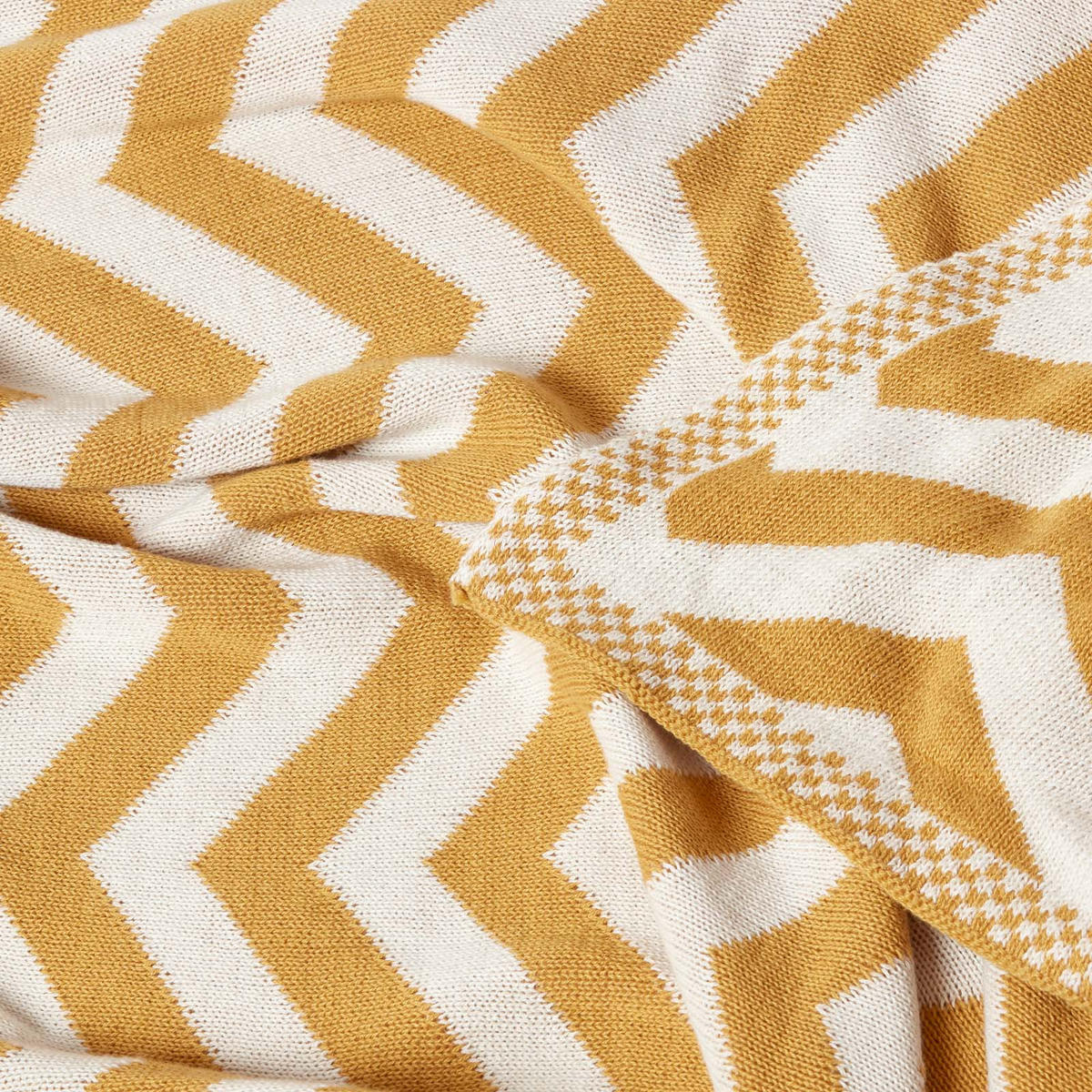 STRICKDECKE 150/200 cm, Zickzack-Muster Baumwolle - Dunkelgelb, Textil (150/200cm) - Homescapes