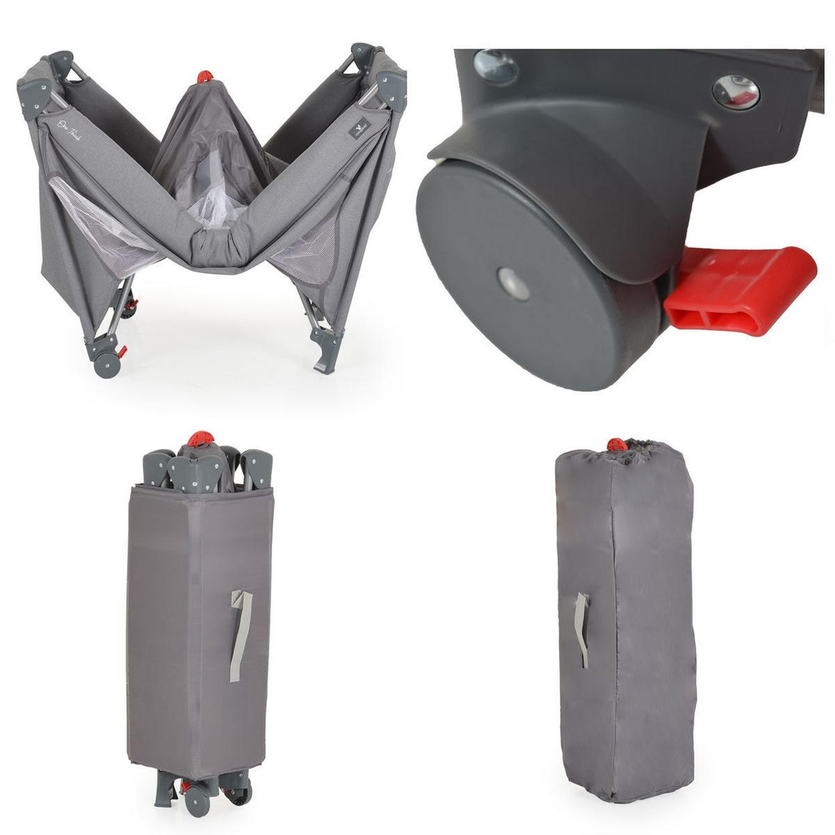 LAUFSTALL One Touch Räder grau 125 x 65 cm, Seiteneingang, Matratze, klappbar, Babyreisebett - Grau, Metall (65/76/125cm) - Cangaroo