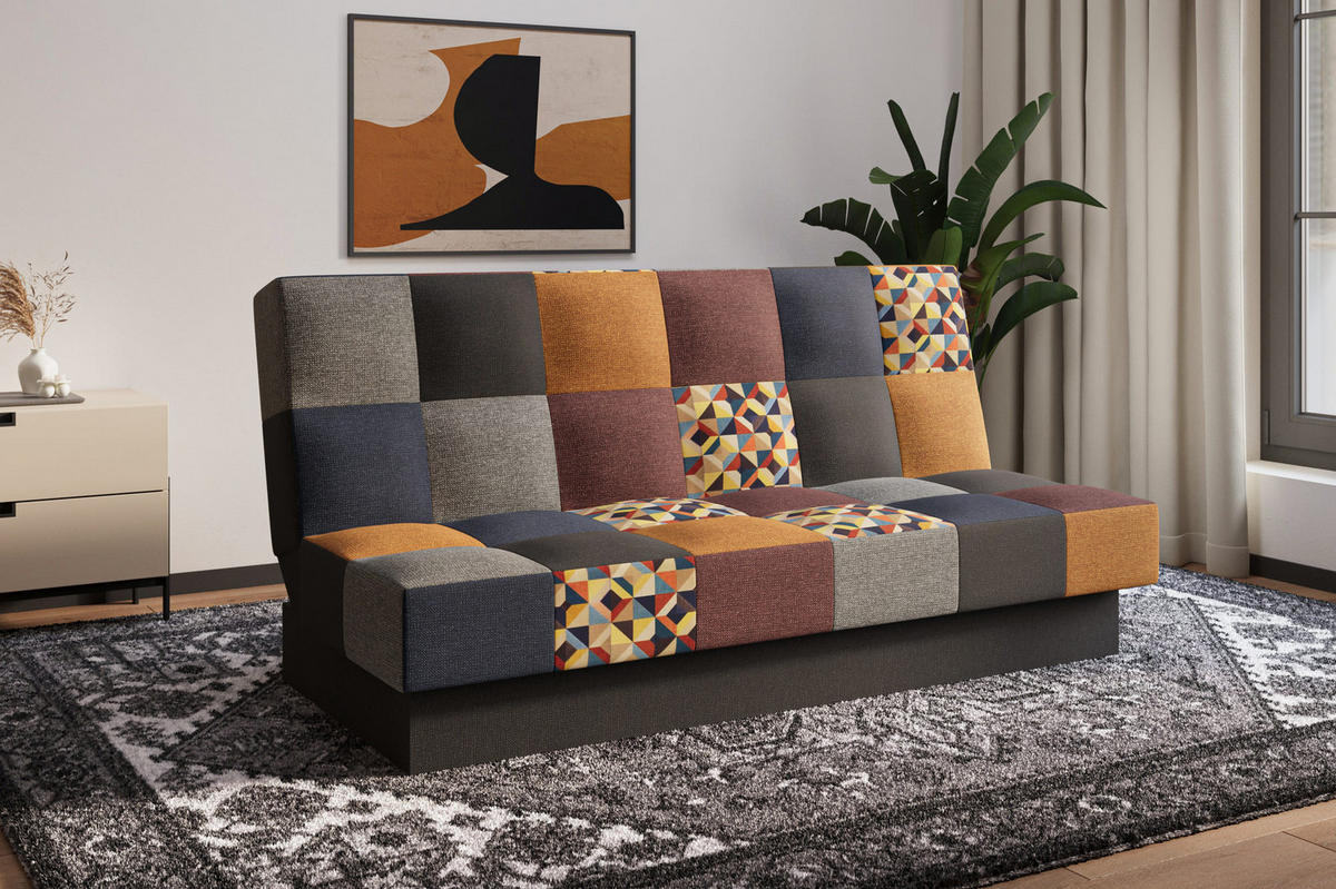 SCHLAFSOFA - Cyprus patchwork - Weinrot + Gelb - Weinrot, Holz (192/85/92cm) - Möblo