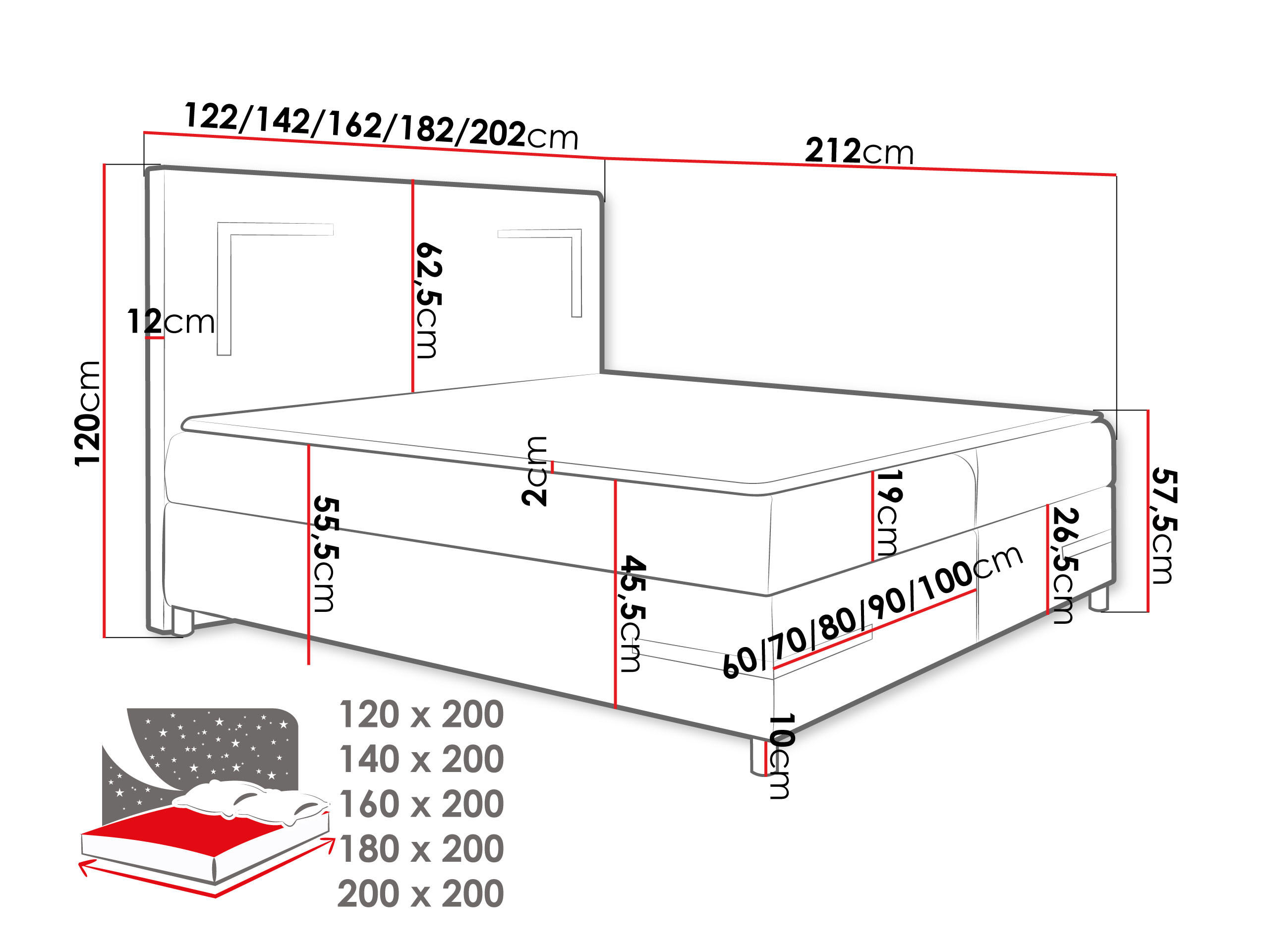 Thumbnail - Mirjan24 Boxbett, Dunkelblau, Holz, H3, 120x200 cm, Schlafzimmer, Betten, Boxspringbetten