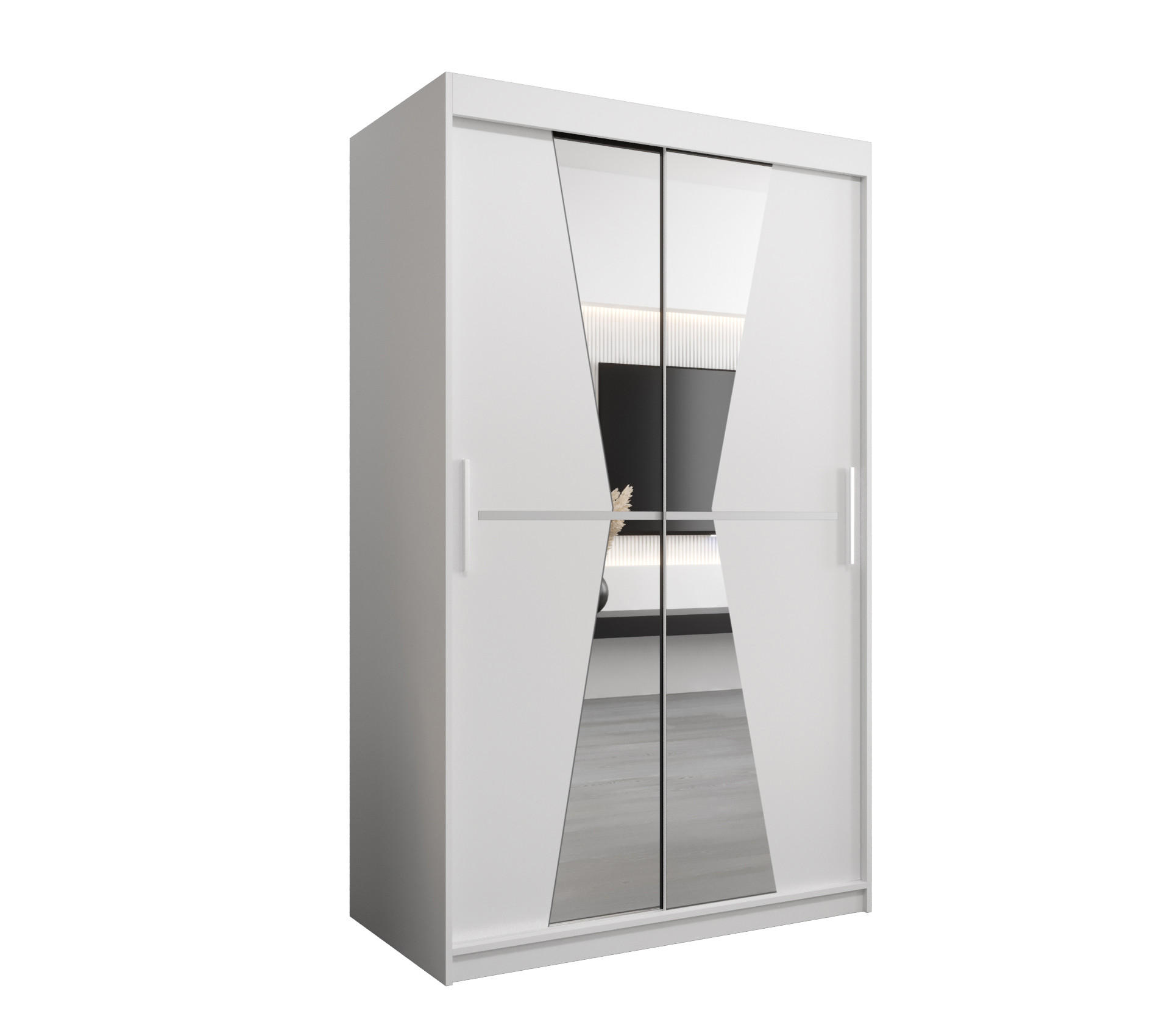 SCHWEBETÜRENSCHRANK 200/120/62 2-türig - Silberfarben/Weiß, Holz/Kunststoff (120/200/62cm) - MÖBEL KRYSPOL