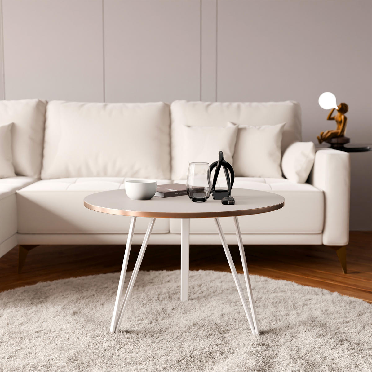 COUCHTISCH RIO mit goldener Kante – weiß - Weiß, Holzwerkstoff (67/67/45cm) - Idohome