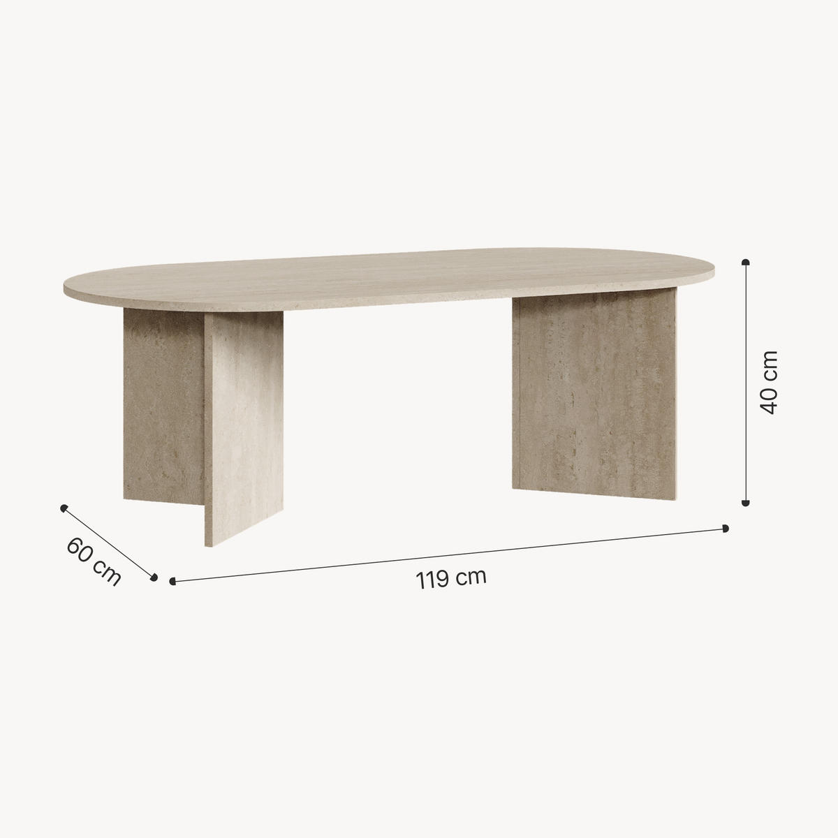 COUCHTISCH Kynd 119/60/40 cm - Beige, Holzwerkstoff (119/60/40cm) - [en.casa]