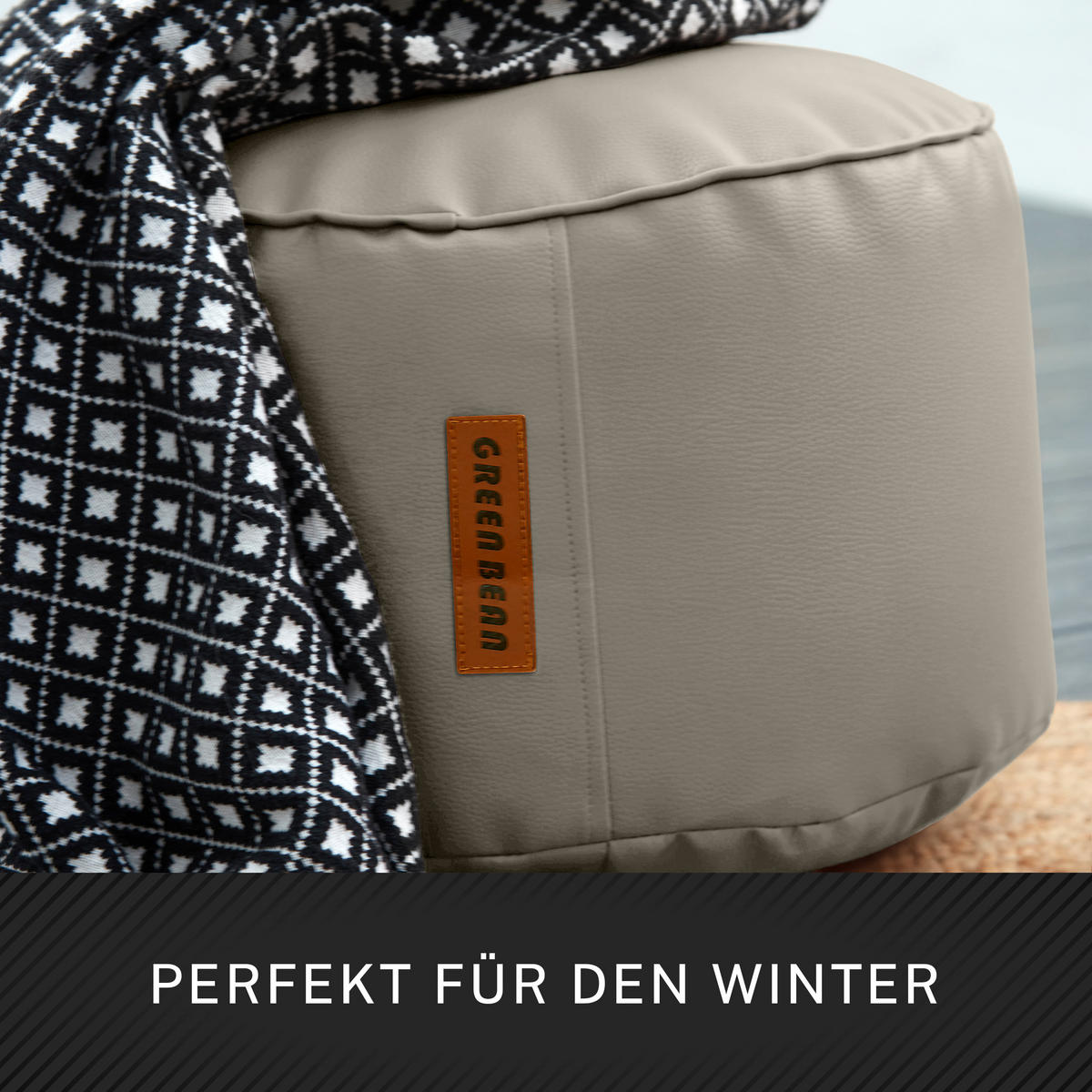 INDOOR HOCKER Stay rund Kunstleder - Hellbraun, Textil (43/30/30cm) - Green Bean