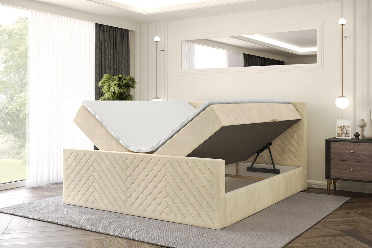 BOXBETT mit Matratze H4 und Lattenrost - VEXA-Z - 120x200 - Beige Monolith - Beige, Holzwerkstoff (120/200cm) - ALTDECOR