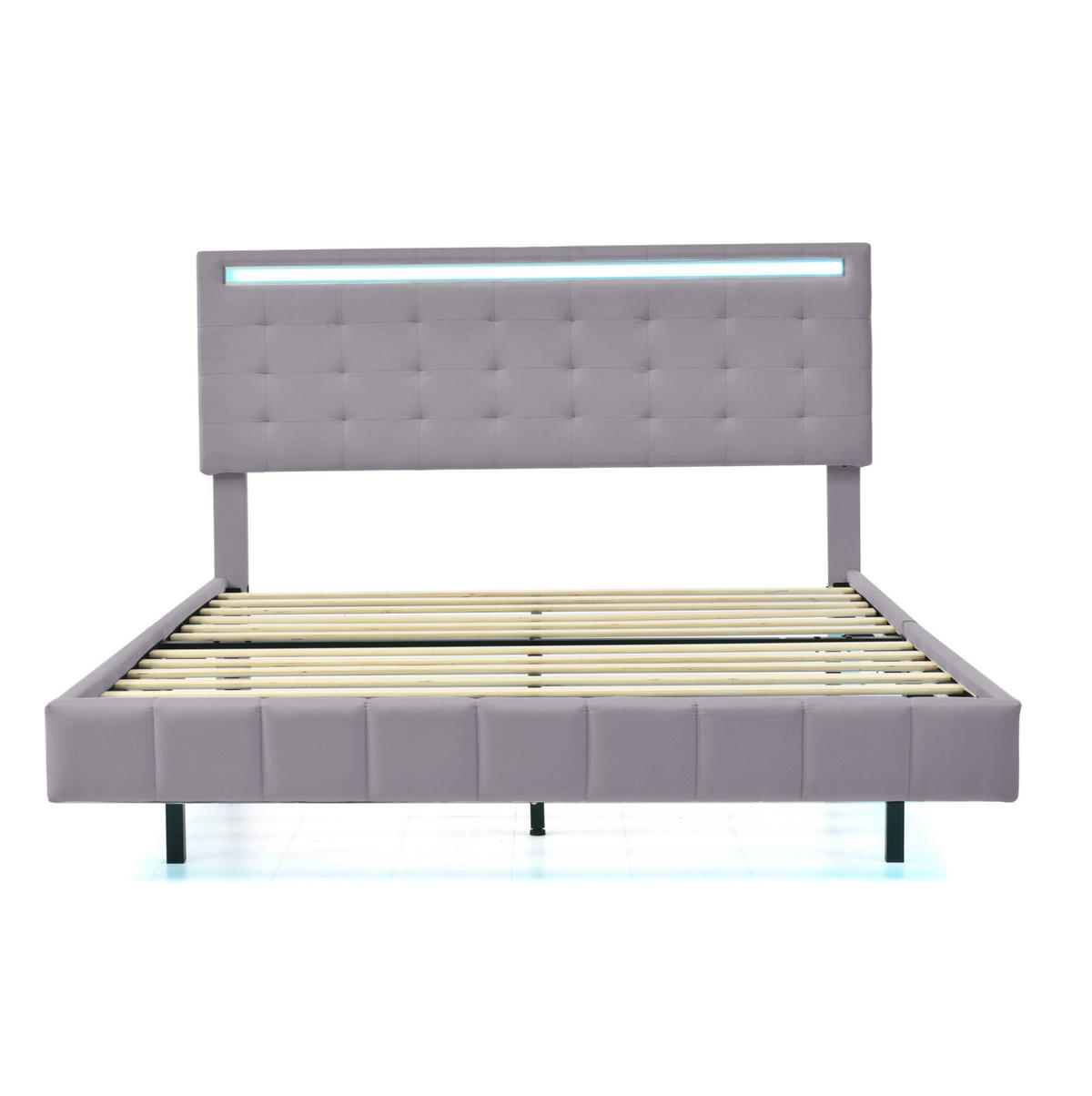 ČALÚNENÁ posteľ 140/200 cm, sivá, s LED osvetlením a skrytými nohami - sivá, textil (140/200cm) - BEAOK
