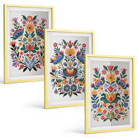 BILDER SET 3er Set - 40x60 cm Goldrahmen - Blumenmuster in intensiven Farben - Goldfarben, Kunststoff (40/60cm) - TULUP