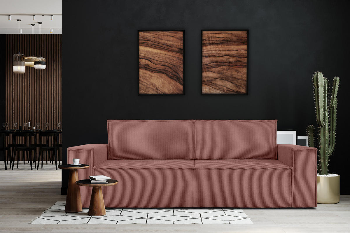 3-SITZER-SCHLAFSOFA NAPI in Pet Friendly Cord-Stoff, Rosa - Pink/Schwarz, Textil (244/89/101cm) - KONSIMO®