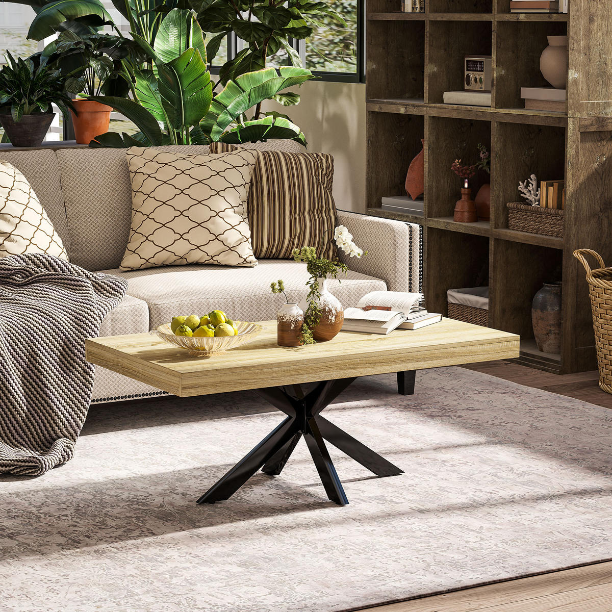 COUCHTISCH DE-15761 industrieller Stil Holzfarbe - Naturfarben, Holzwerkstoff (110/60/45cm) - ComfortXL