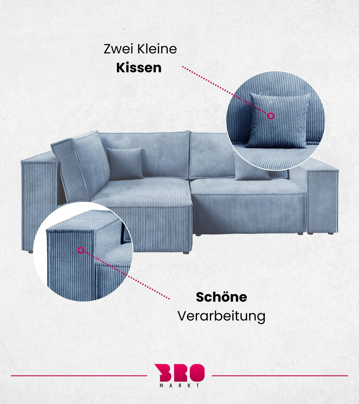 ECKSOFA Pedro Duo mit Schlaffunktion Himmelblau Cord - Blau, Textil (246/153cm) - Bromarkt
