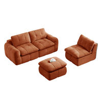 SOFA 264/160/68 cm in Orange aus Chenille mit Ottoman - Orange, Textil (160/68/264cm) - Flora Grace