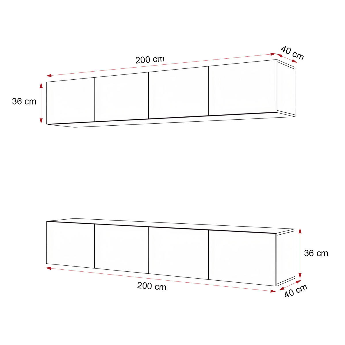 WOHNWAND ANGEL I Mattweiß hängend mit LED-Beleuchtung 200 cm - Weiß, Holzwerkstoff (200/36/40cm) - Idohome