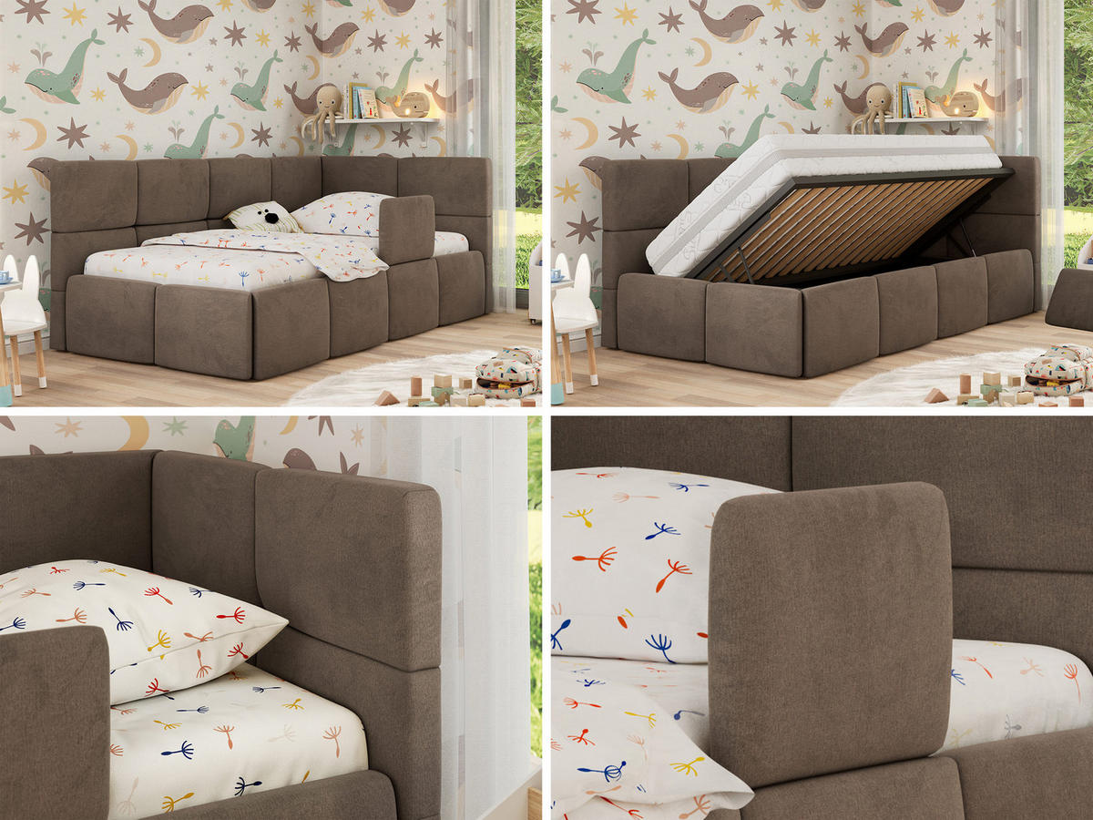 DĚTSKÁ POSTEL ARVO ALTA 90/200 - Hnědá Samet - Pravá - světle hnědá, textil (90/200cm) - MKS