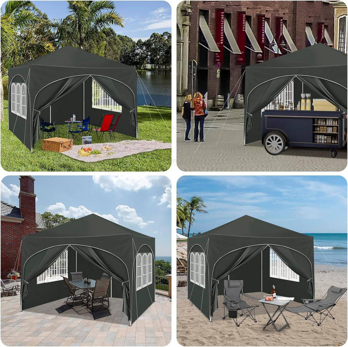 PAVILLON, Faltpavillon 3x3 m, mit 4 Seitenwänden, Grau - Grau, Metall (300/260/300cm) - Woltu