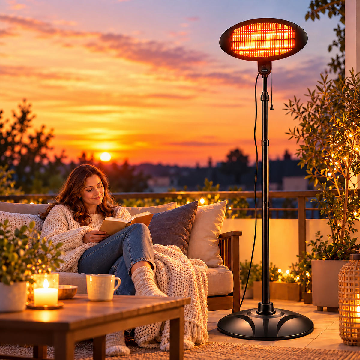 ZÁŘIČ Černý infračervený stojanový nastavitelný 2000 W - černá, kov/plast (51/210/51cm) - Relaxdays