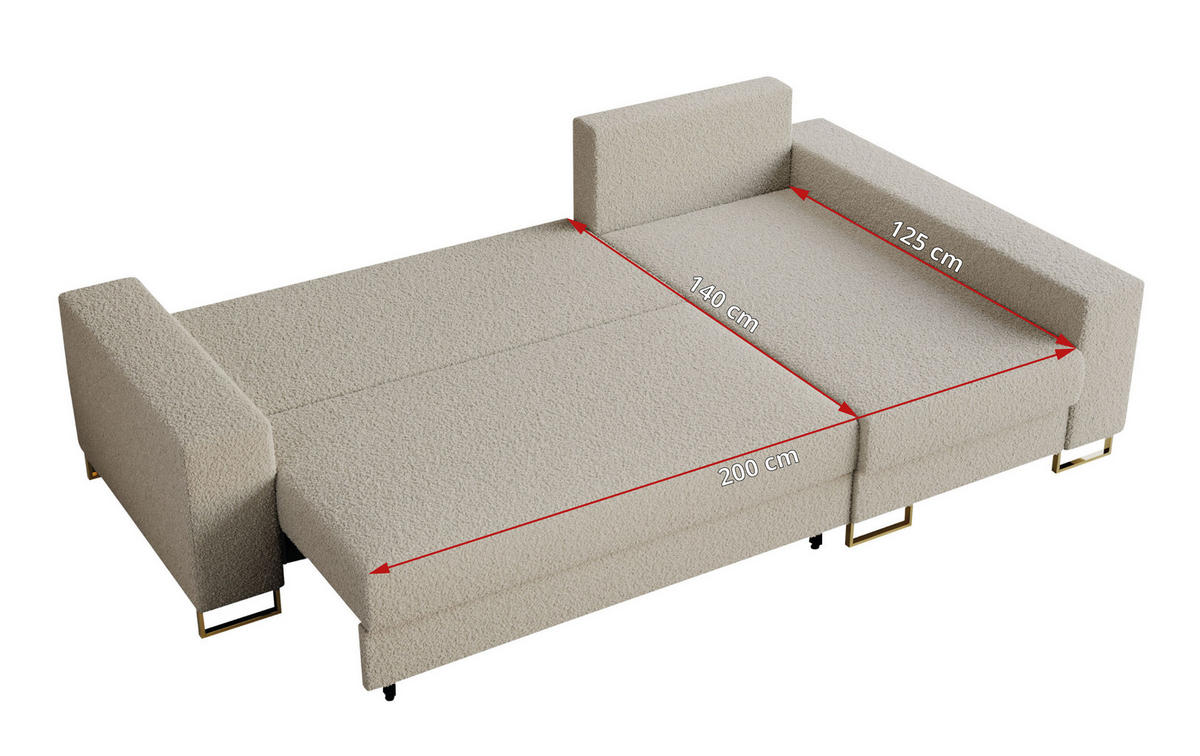 ECKSOFA Dorian Boucle Beige - Beige/Goldfarben, Textil/Metall (242/138cm) - MKS