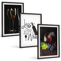 BILDER SET 3er Set - 40x60 cm Schwarzer Rahmen - Weingläser mit Trauben und Inschrift - Schwarz, Kunststoff (40/60cm) - TULUP