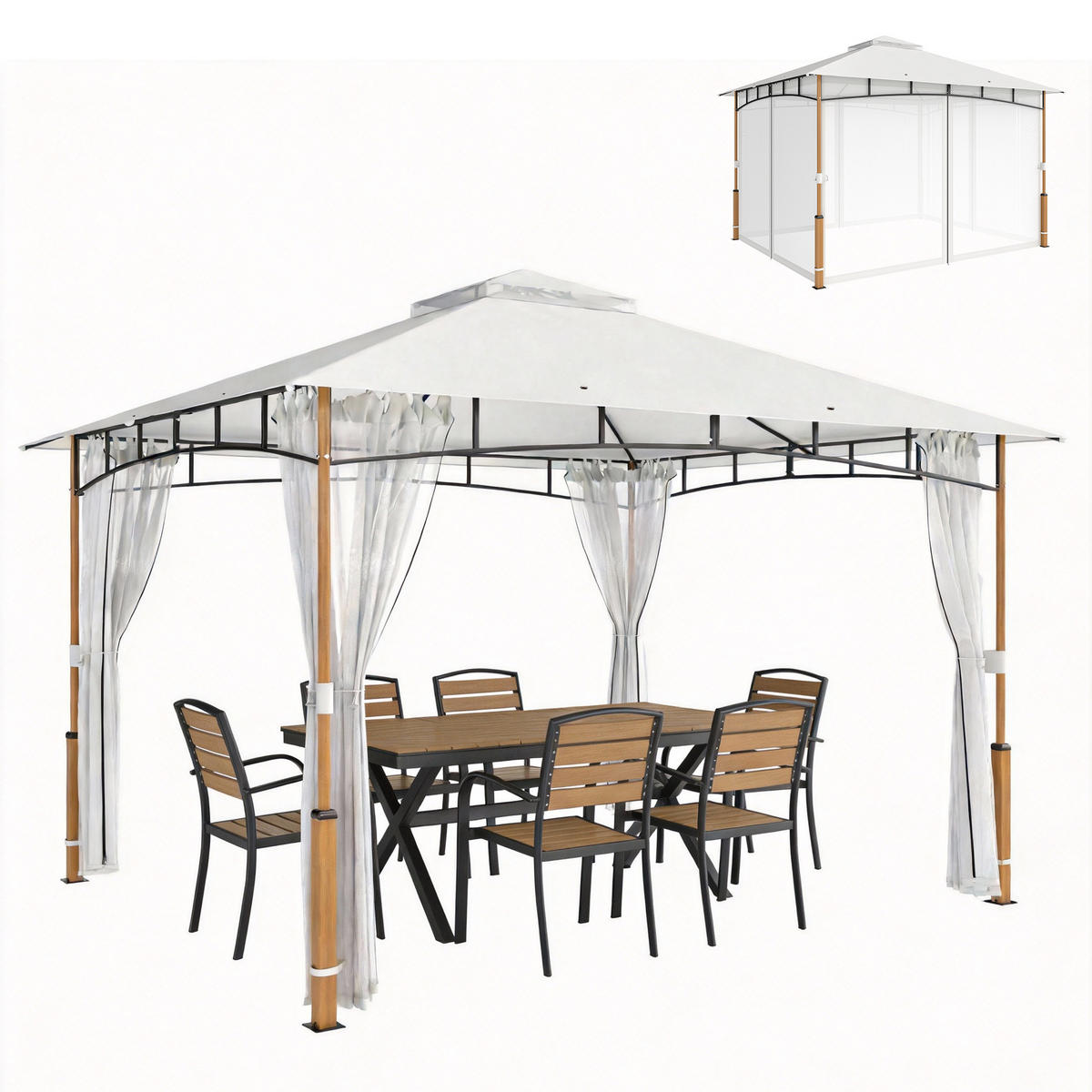 GARTENPAVILLON, Sonnenschutznetz, Teakholz creme - Creme, Textil (69/32/243cm) - Vallsero