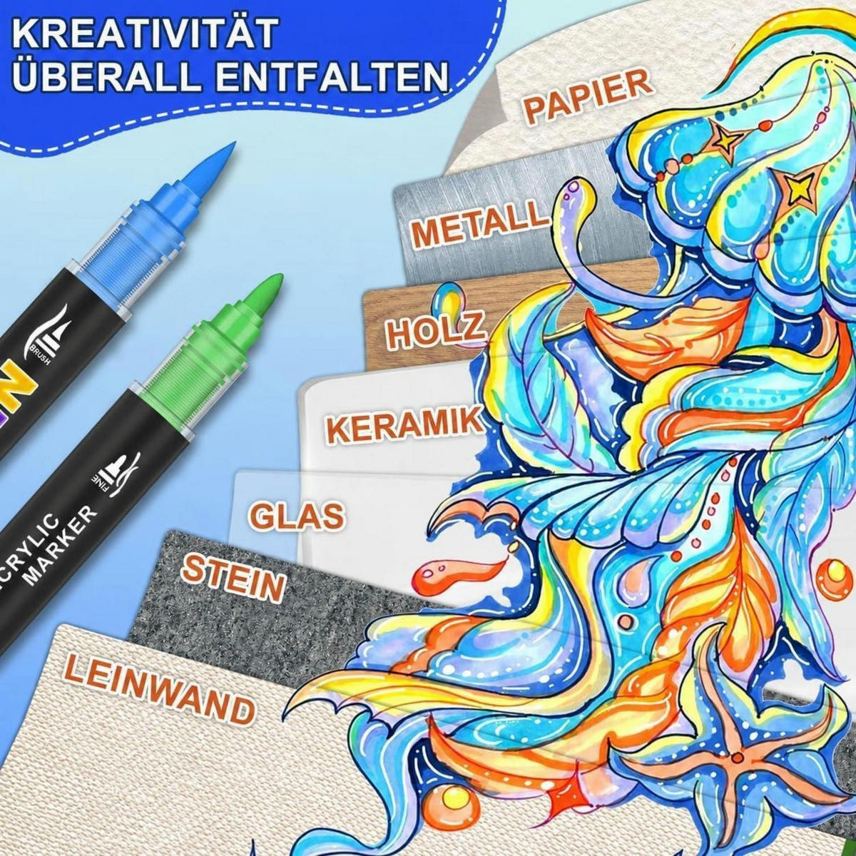 ACRYLSTIFTE Set 54 Farben Dual Tip Wasserfest - Multicolor, Kunststoff (1.1/1.1/15.5cm)