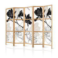 PARAVENT Japanischer 5-tlg 225x172 cm Schwarz-Wei e Magnolien - Multicolor, Holz/Textil (225/172/3cm) - Muralo