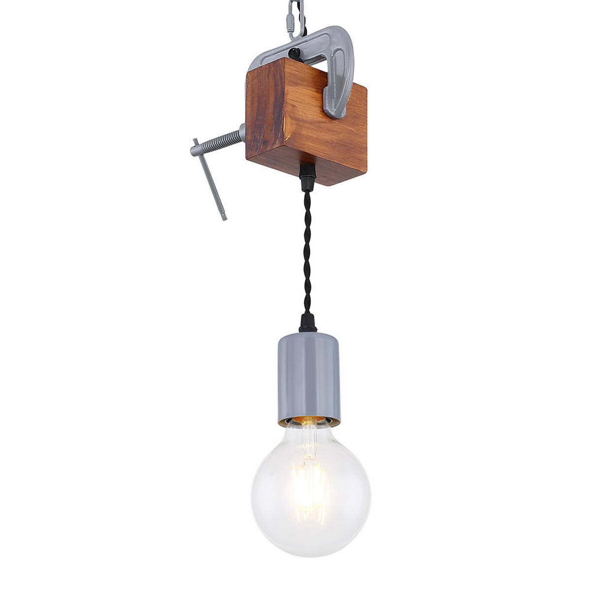 HÄNGELEUCHTE LUDI Holzoptik Braun Metall verzinkt - Braun, Holz (14/10/120cm) - Globo Lighting