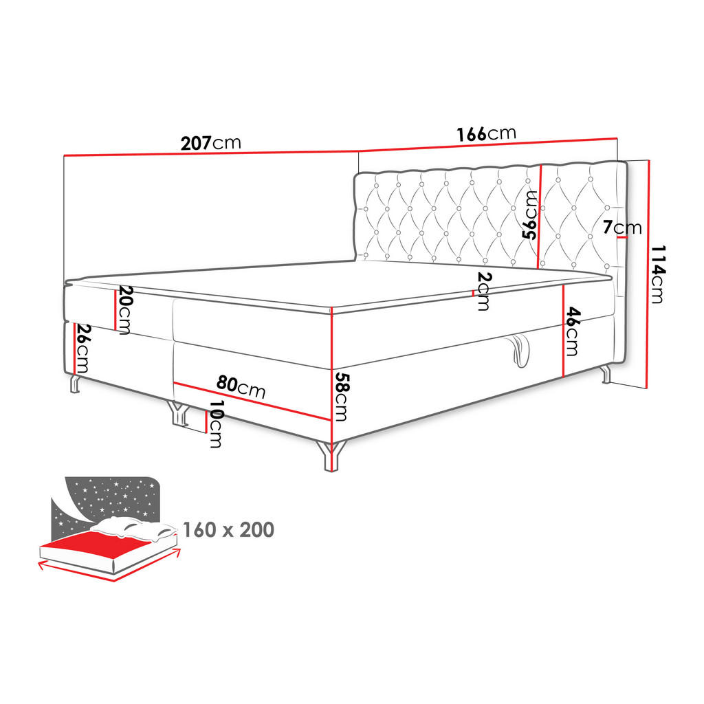 Thumbnail - Mirjan24 Boxbett, Dunkelblau, Textil, Kiefer, H3, Rechteckig, 160x200 cm, Schlafzimmer, Betten, Boxspringbetten