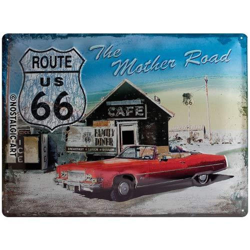 BLECHSCHILD 30/40 cm US Highways Route 66 The Mother Road - Multicolor, Metall (40/30/0.2cm) - Nostalgic-Art