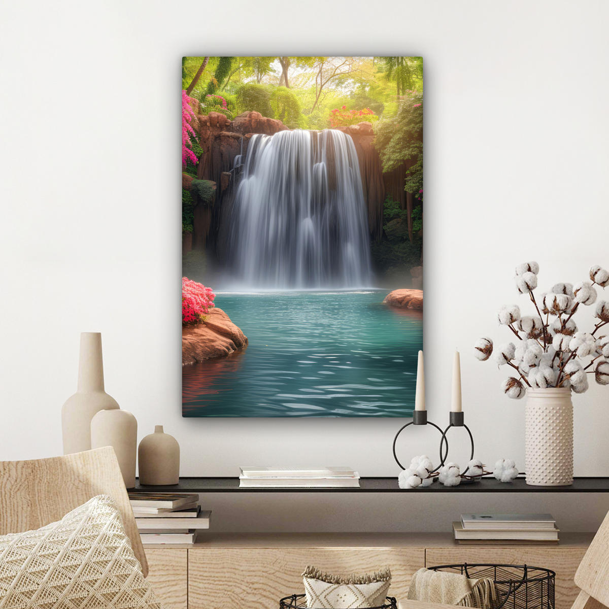 LEINWANDBILD Wasserfall - Natur - Pflanzen - Dschungel - Wasser Wanddeko 40x60 cm - Grün, Textil (40/60cm) - MuchoWow
