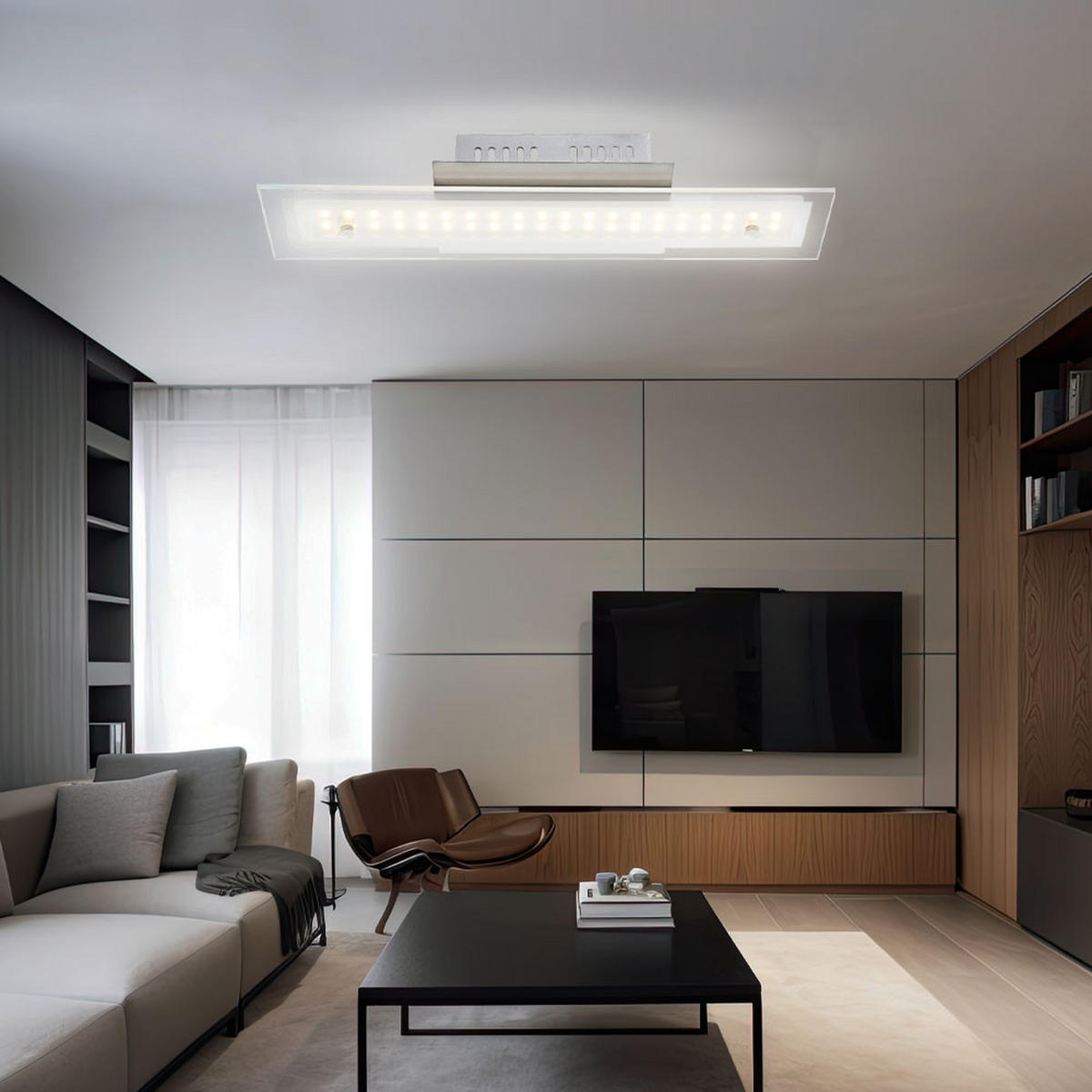 LED DECKENLEUCHTE Liguria Silber Chrom - Silberfarben, Glas (40/10/6.5cm) - Globo Lighting