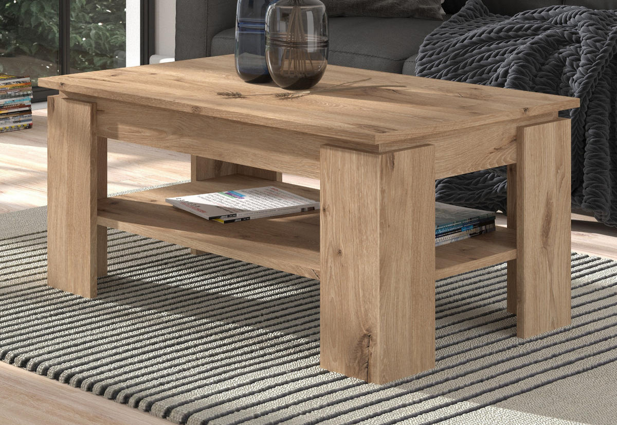 COUCHTISCH Eiche Nox 100 cm, Wohnzimmertisch mit Ablage - Eichefarben, Holzwerkstoff/Metall (100/60/45cm) - Inn.Furn