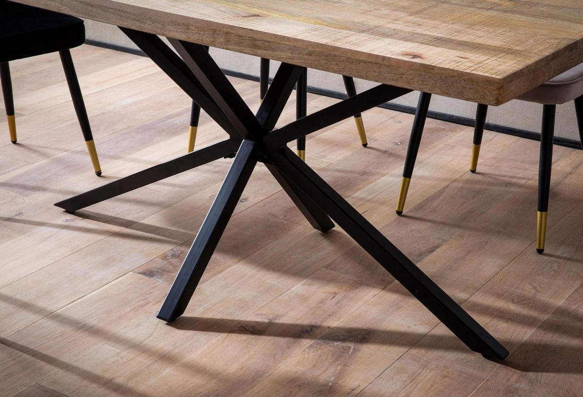 ESSTISCH Massivholz Metall Sterngestell Rechteckig Industrial, Mango 180x90x76 cm - Schwarz/Braun, Holz/Metall (90/180/76cm) - KADIMA DESIGN