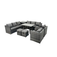 GARTENMÖBELSET mit 2 Hockern 10-Sitzer Grau - Dunkelgrau/Grau, Glas/Kunststoff - Fimous