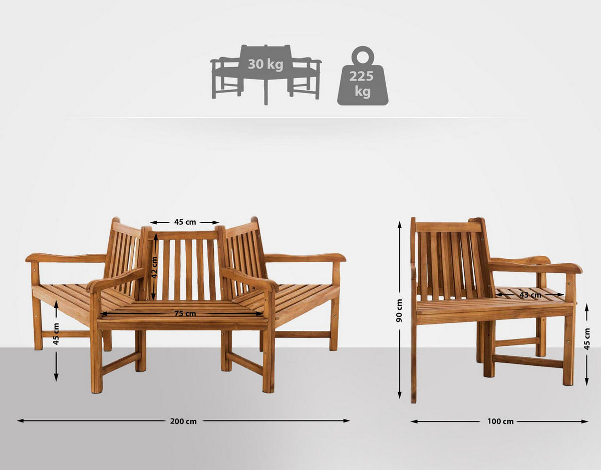 GARTENBANK 200/100 cm Holz teak - Teakfarben, Holz (200/90/100cm) - CLP