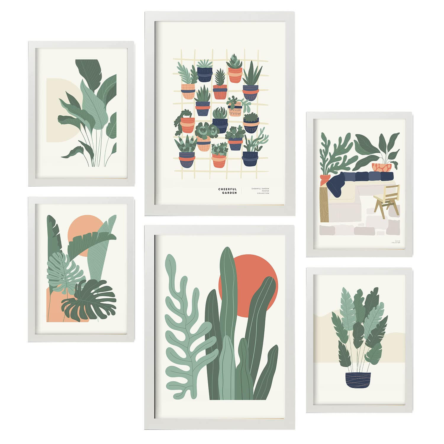 POSTER Set Mit 6 Minimalistischen In Pastellfarben Wüstenpflanzen Drucke Von Landschaften Und Natur Für Innenarchitektur A3 & A4 Weißer Rahmen - Weiß, Papier (29/3cm) - Nacnic