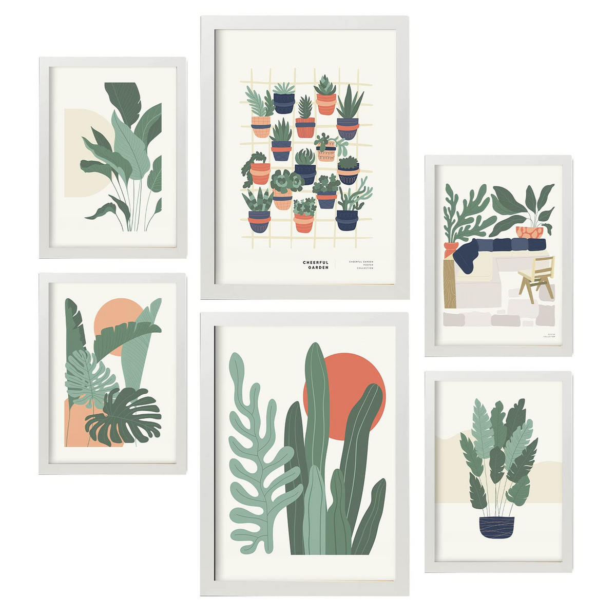 POSTER Set Mit 6 Minimalistischen In Pastellfarben Wüstenpflanzen Drucke Von Landschaften Und Natur Für Innenarchitektur A3 & A4 Weißer Rahmen - Weiß, Papier (29/3cm) - Nacnic