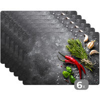 PLATZSETS 6er-Set Pfeffer - Kräuter - Gewürze - Beton 45x30 cm - Dunkelgrau, Kunststoff (0.3/45/30cm) - MuchoWow
