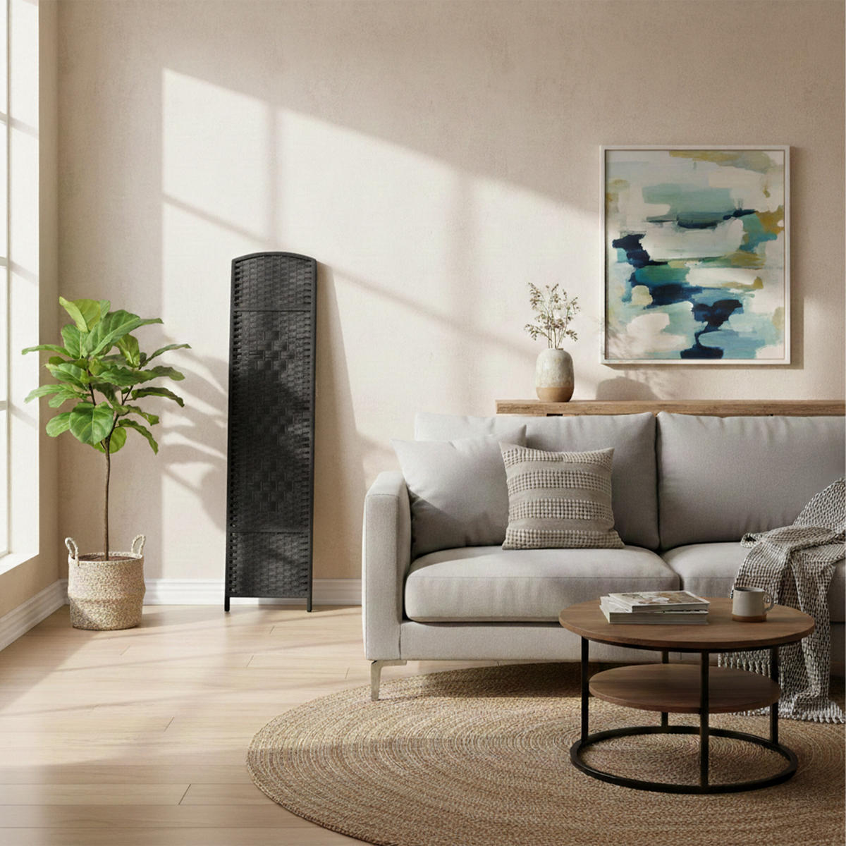 PARAVENT - Schwarz, Holz/Papier (160/170/2cm) - Relaxdays