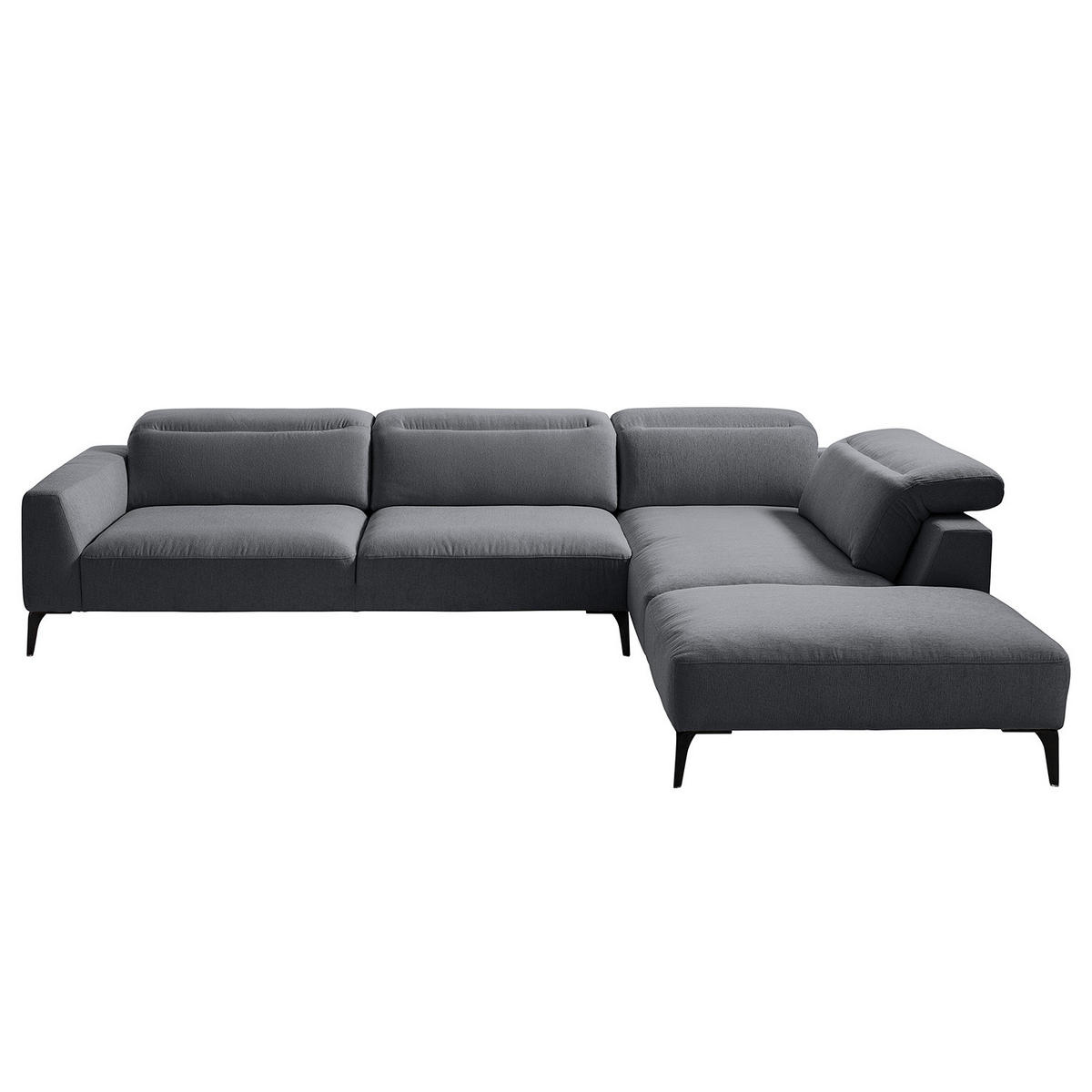 ECKSOFA mit Ottomane - Schwarz/Grau, Textil/Metall (325/238cm) - home24