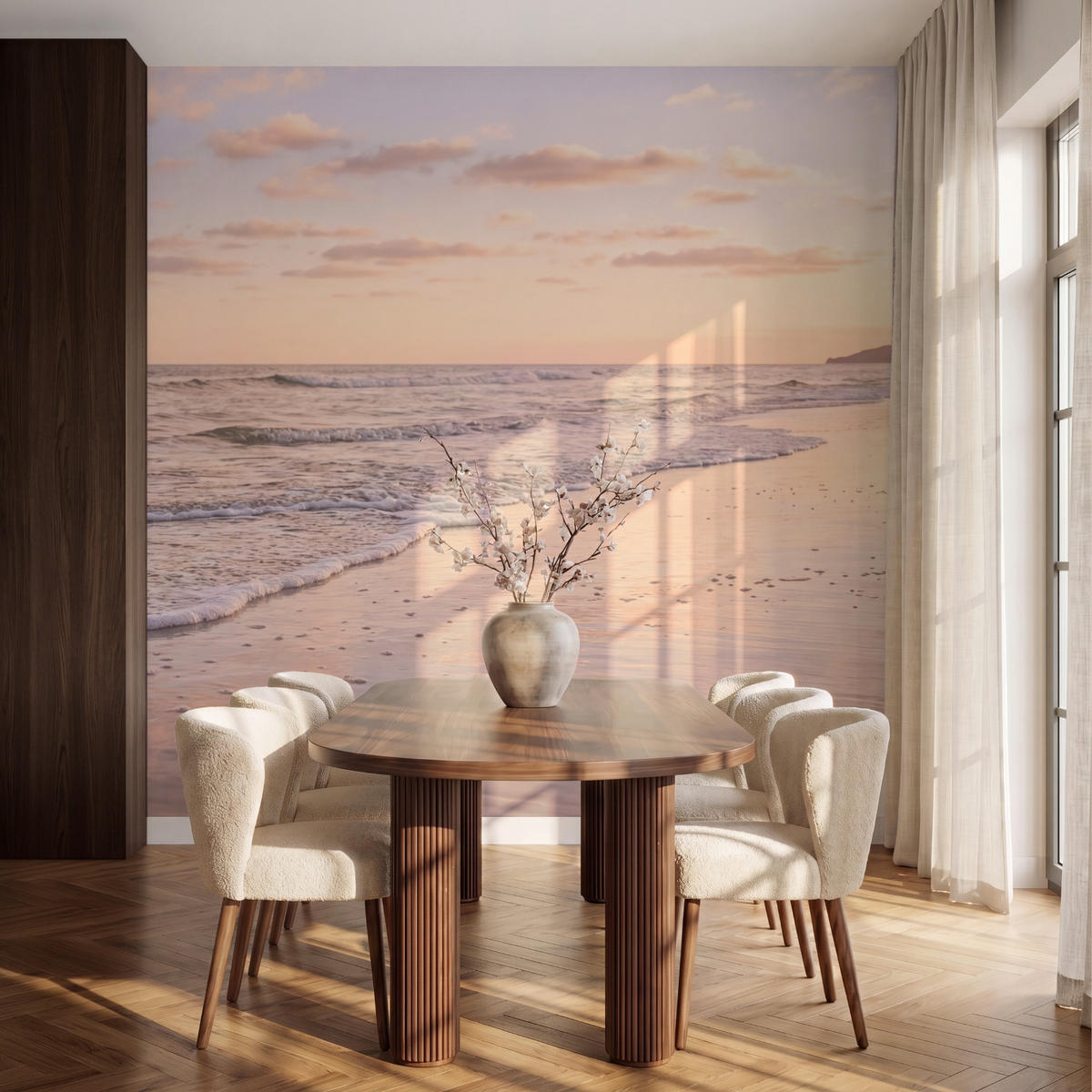 TAPETE - Strand - Brandung - Wolken - 240x220 cm - Hellrosa, Papier (240/220cm) - OnlyWow