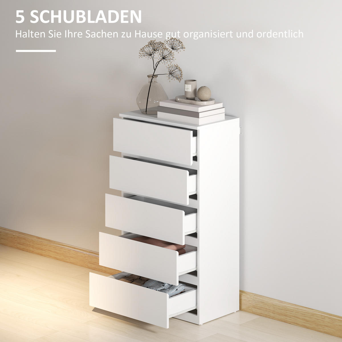 KOMMODE Schubladenschrank Sideboard mit 5 Schubladen, Weiß, 55 x 34 x 100 cm - Weiß, Holzwerkstoff (55/100/34cm) - HOMCOM