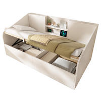 POLSTERBETT 90/200 cm mit USB- und Type-C-Ladestation, hydraulischem Stauraum und Ablagen, Holz, Weiß - Weiß, Textil (90/200cm) - Redom