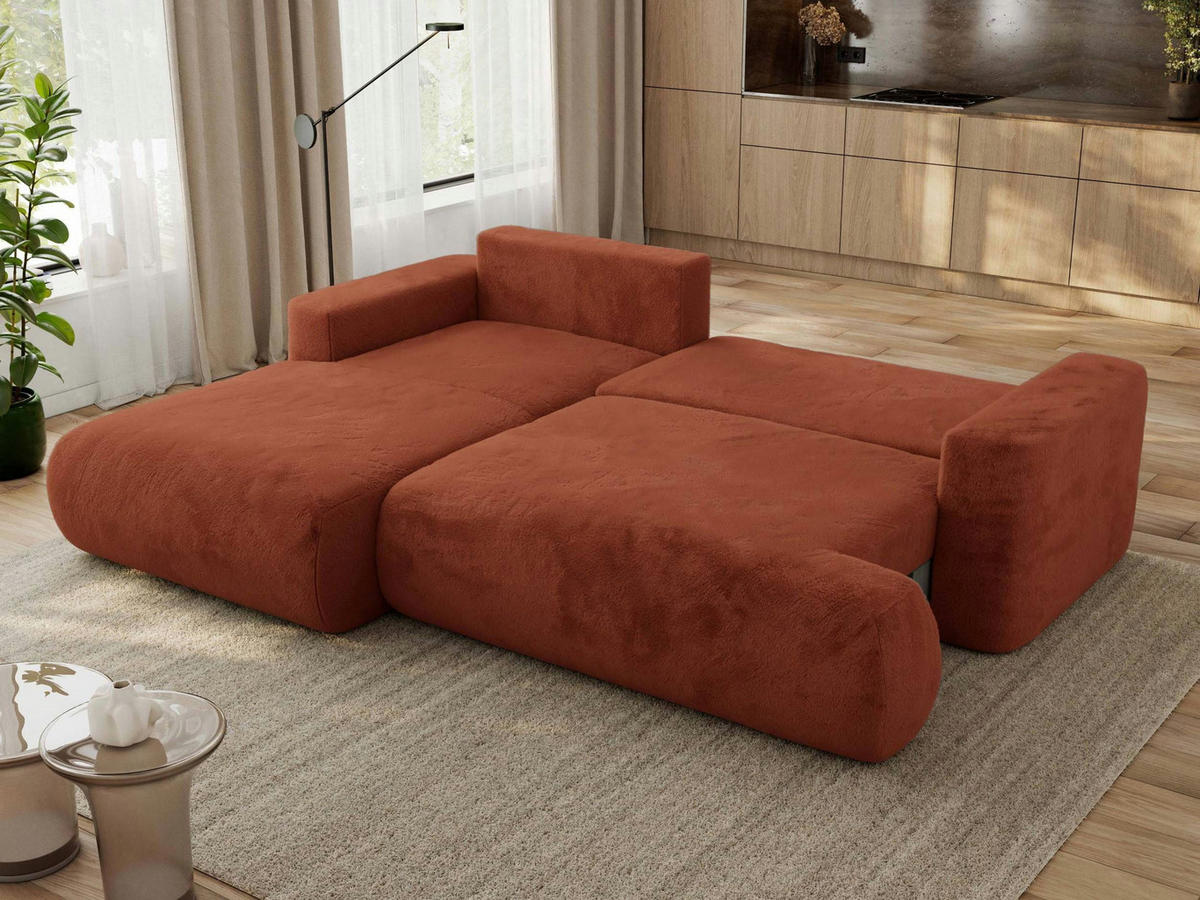 ECKSOFA OVO L Orange Plüsch - Links Seite - Schwarz/Orange, Kunststoff/Textil (271/195cm) - MKS