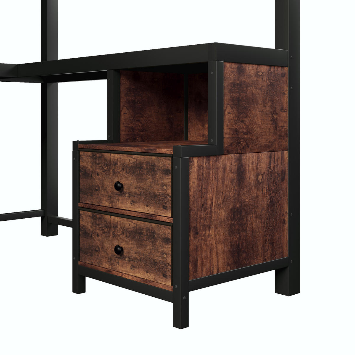 HOCHBETT 140/200 cm in Schwarz Metall und Holz mit LED, USB, Schreibtisch und Ablagefächern - Schwarz, Holzwerkstoff/Metall (140/200cm) - WISHDOR