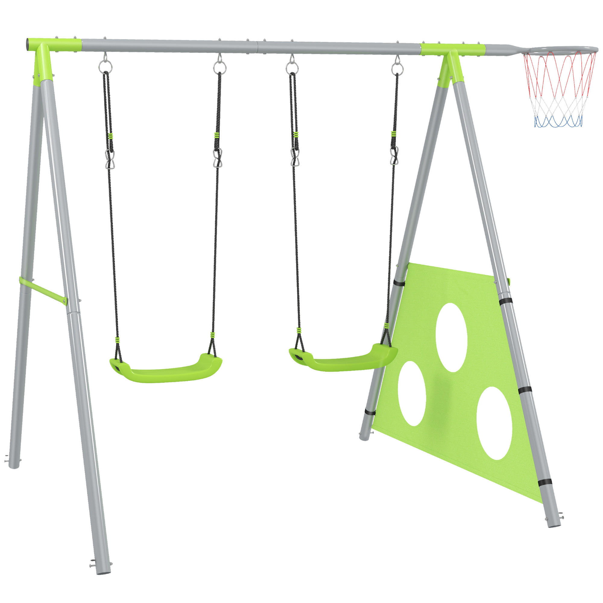 SCHAUKELGESTELL Outdoor Schaukelgerüst mit Schaukel, Basketballkorb, Fußballtor - Grün, Metall (180/238cm) - AIYAPLAY