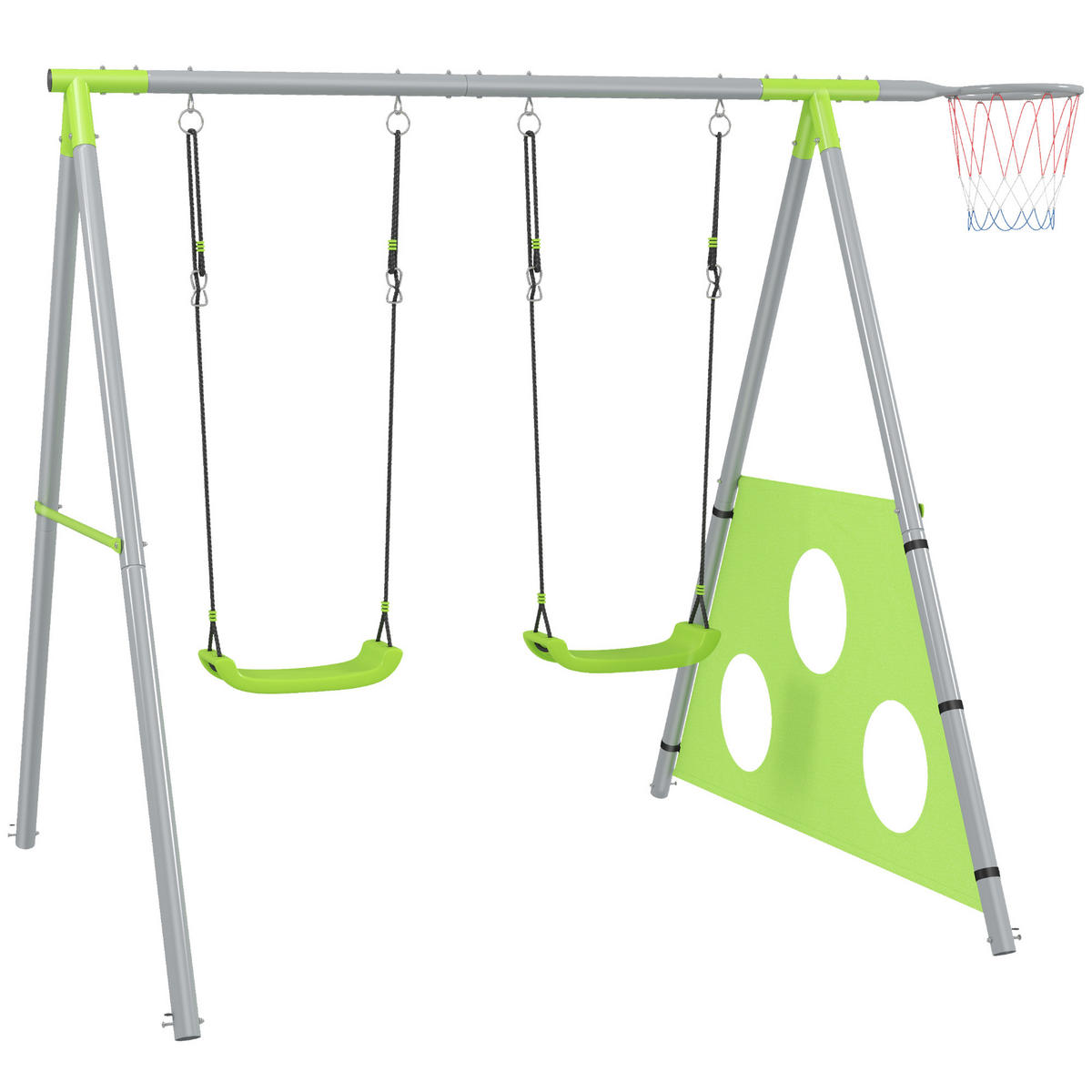 SCHAUKELGESTELL Outdoor Schaukelgerüst mit Schaukel, Basketballkorb, Fußballtor - Grün, Metall (180/238cm) - AIYAPLAY